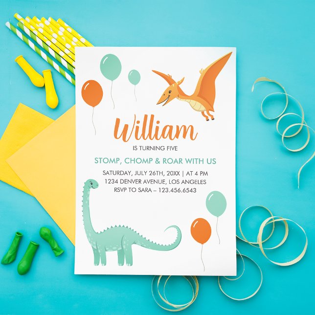 Dinosaur Stomp Chomp Rawr Birthday Party Boy Invitation (Dinosaur Stomp Chomp Rawr Birthday Party Boy Invitation)