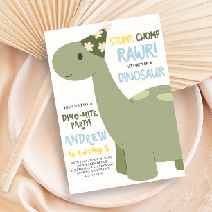 Dinosaur Stomp Chomp Rawr Birthday Party Invitation