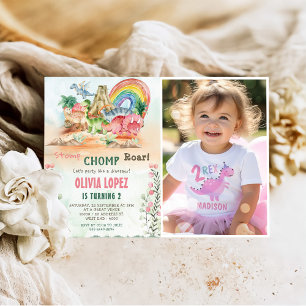 Dinosaur Stomp Chomp Roar 2nd Birthday Party Photo Invitation