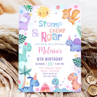 Dinosaur Stomp, Chomp & Roar Birthday Invitation