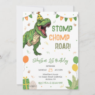 Dinosaur Stomp Chomp Roar Birthday Party  Invitation
