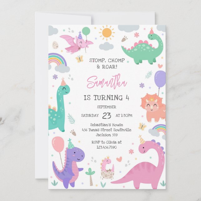 Dinosaur Stomp Chomp Roar Birthday Party  Invitation (Front)