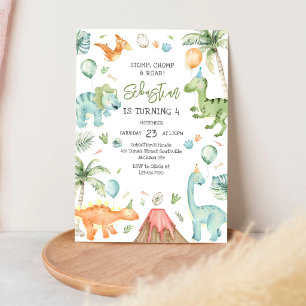 Dinosaur Stomp Chomp Roar Birthday Party Invitation