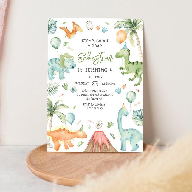 Dinosaur Stomp Chomp Roar Birthday Party Invitation (Creator Uploaded)