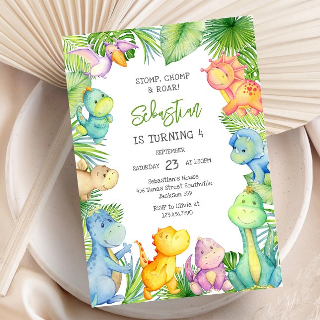 Dinosaur Stomp Chomp Roar Birthday Party Invitation (Creator Uploaded)