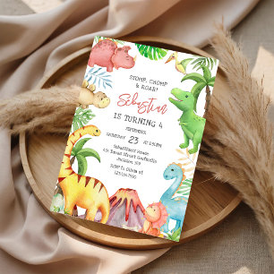 Dinosaur Stomp Chomp Roar Birthday Party Invitation