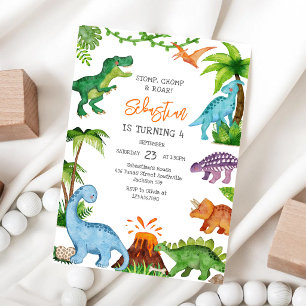 Dinosaur Stomp Chomp Roar Birthday Party  Invitation