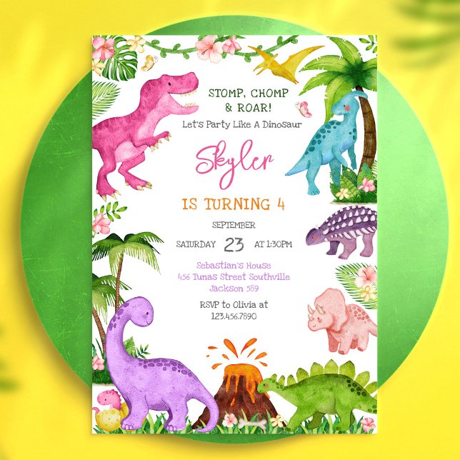 Dinosaur Stomp Chomp Roar Birthday Party Invitation (Creator Uploaded)