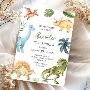 Dinosaur Stomp Chomp Roar Birthday Party Invitation