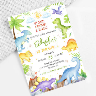 Dinosaur Stomp Chomp Roar Birthday Party  Invitation