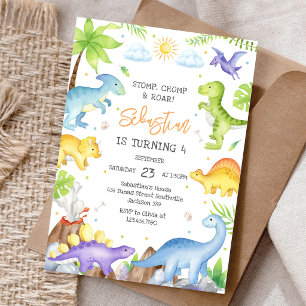 Dinosaur Stomp Chomp Roar Birthday Party  Invitation