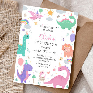 Dinosaur Stomp Chomp Roar Birthday Party Invitation
