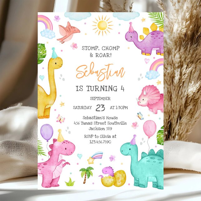 Dinosaur Stomp Chomp Roar Birthday Party Invitation (Creator Uploaded)