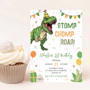 Dinosaur Stomp Chomp Roar Birthday Party  Invitation