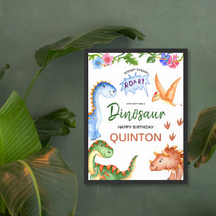 Dinosaur Stomp Chomp Roar Birthday Party Poster