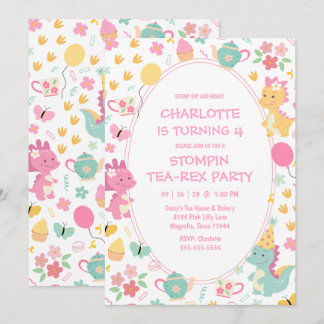 Dinosaur Stompin 4th Birthday Tea Rex Party Invitation