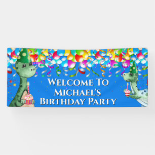 Dinosaur streamers balloons bright colourful boys banner