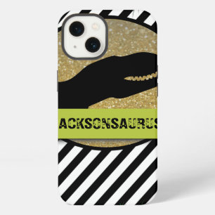 Dinosaur striped black white monogram iPhone 13 case