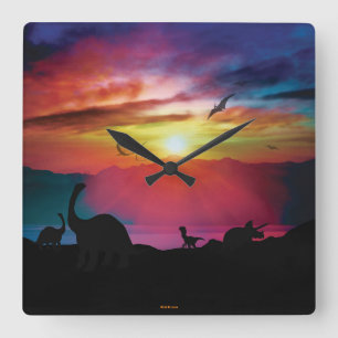 Dinosaur Sunset Square Wall Clock