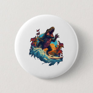 Dinosaur Surfboard Beach Surf Surfer Dinosaur T Re 6 Cm Round Badge