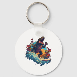 Dinosaur Surfboard Beach Surf Surfer Dinosaur T Re Key Ring