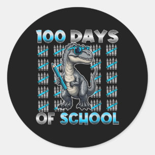 Dinosaur T Rex 100 Days Of School Apparel 100 Days Classic Round Sticker