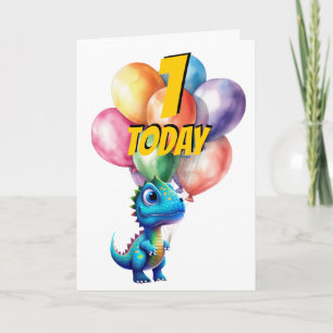 Dinosaur t Rex 1 TODAY BLUE Birthday Balloons Card