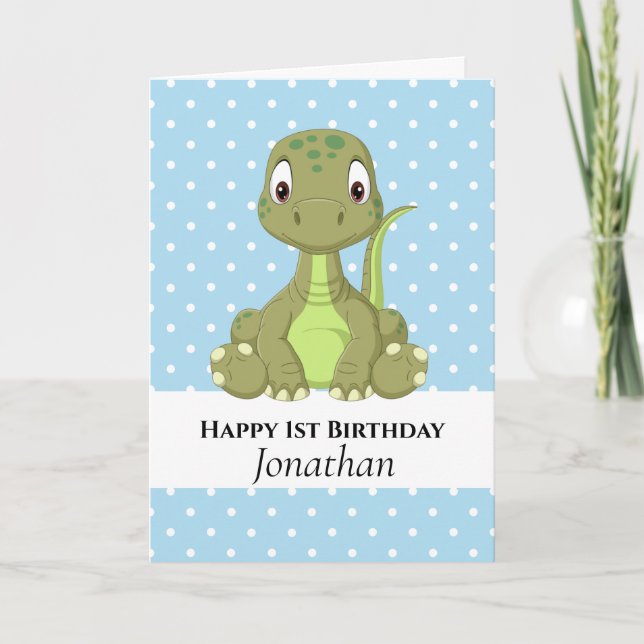 Dinosaur T Rex 1st Blue Birthday Card (Front)