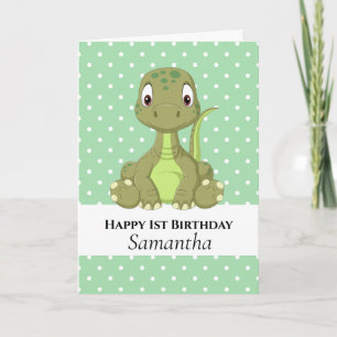 Dinosaur T Rex 1st Green Birthday Card