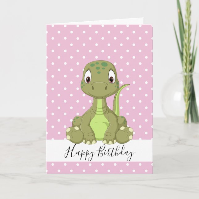 Dinosaur T Rex 1st Pink Birthday Card (Front)