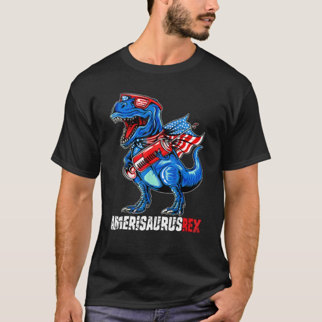 Dinosaur T Rex 4th Of July Kids Boys Men Amerisaur T-Shirt (Front)