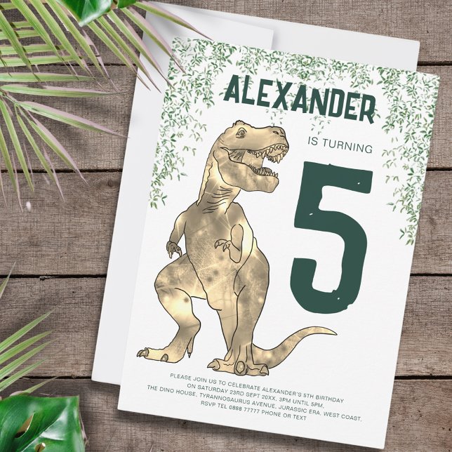Dinosaur T-Rex 5th Birthday Party Invitation (T-Rex roar dinosaur jungle 5th birthday party custom invitation )