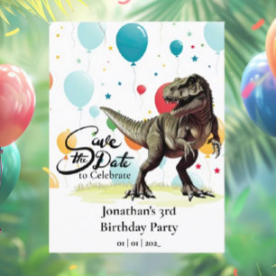 Dinosaur T-Rex Balloons Save the date Postcard