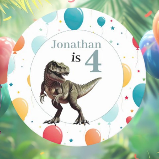 Dinosaur T Rex Birthday Grey Round Paper Coaster (we’re throwing a dino-themed party!)