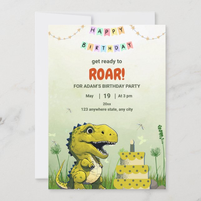Dinosaur T rex Birthday Invitation boy T-Rex party (Front)