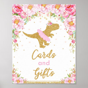 Dinosaur T-Rex Birthday Party Floral Cards Gifts Poster