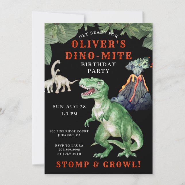 Dinosaur T Rex Birthday Party Invitation (Front)