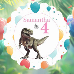 Dinosaur T Rex Birthday Pink Paper Coaster