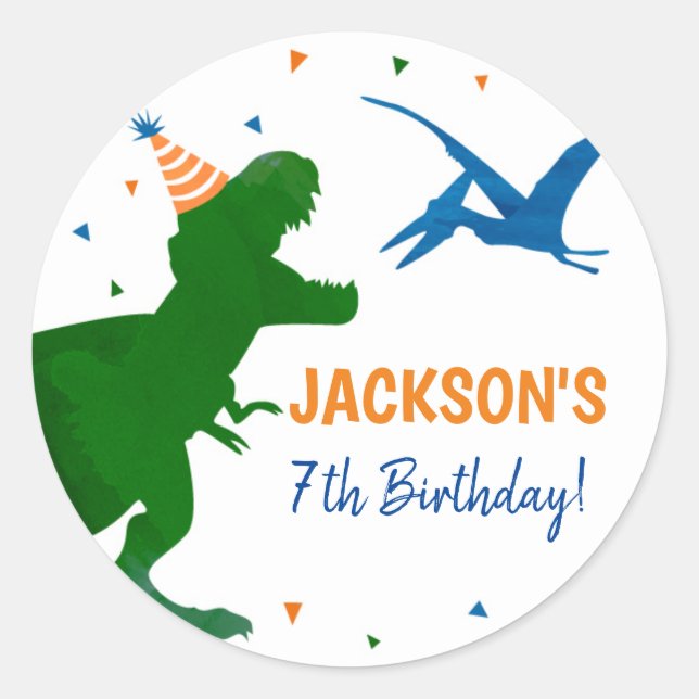 Dinosaur T-rex Birthday Thank You Stickers Labels  (Front)