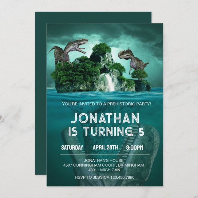Dinosaur T rex Birthday Theme Party Invitation (Front/Back)