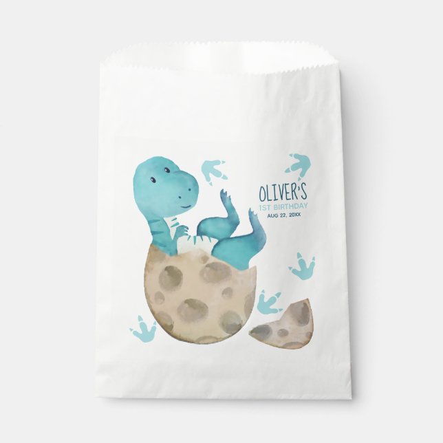 Dinosaur T-Rex Boy 1st Birthday Party Favour Bag (Front)