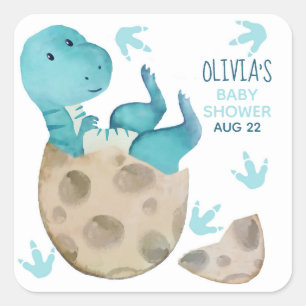 Dinosaur T Rex Boy Baby Shower Square Sticker