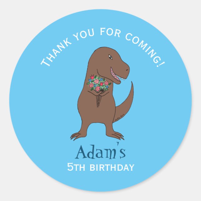 Dinosaur T-Rex Boy Birthday Party Favour Gift   Classic Round Sticker (Front)