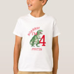 Dinosaur T Rex Boy's 4th Birthday T-Shirt<br><div class="desc">A bold dinosaur T Rex with flying Pterodactyls boy's 4th birthday tee. Bold green watercolor dinosaur. Add your name.</div>