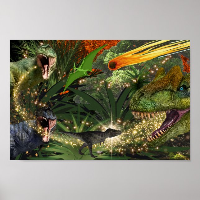 Dinosaur T-rex boys meteor Dino island animals Poster (Front)