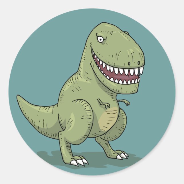 Dinosaur T Rex Cartoon Classic Round Sticker (Front)