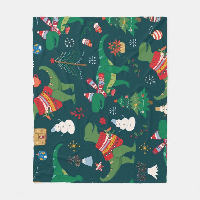Dinosaur T-Rex: Christmas New Year. Fleece Blanket (Front)