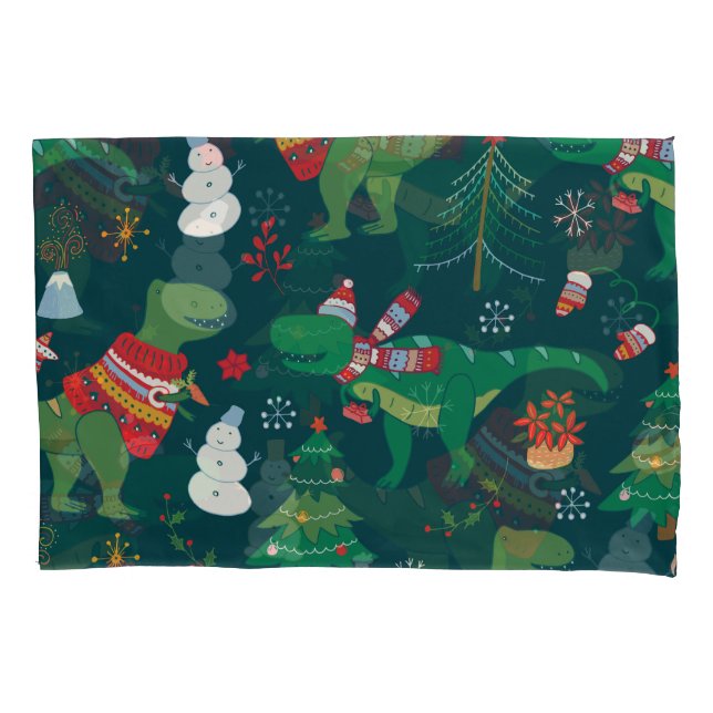 Dinosaur T-Rex: Christmas New Year. Pillowcase (Front)