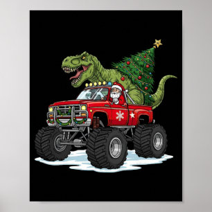 Dinosaur T Rex Christmas Santa Boys Men Girls Xmas Poster