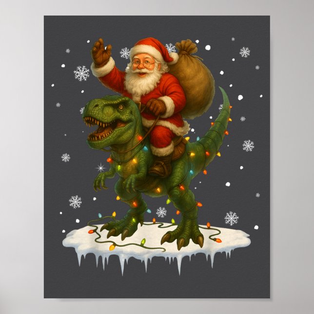 Dinosaur T Rex Christmas Santa Boys Men Girls Xmas Poster (Front)